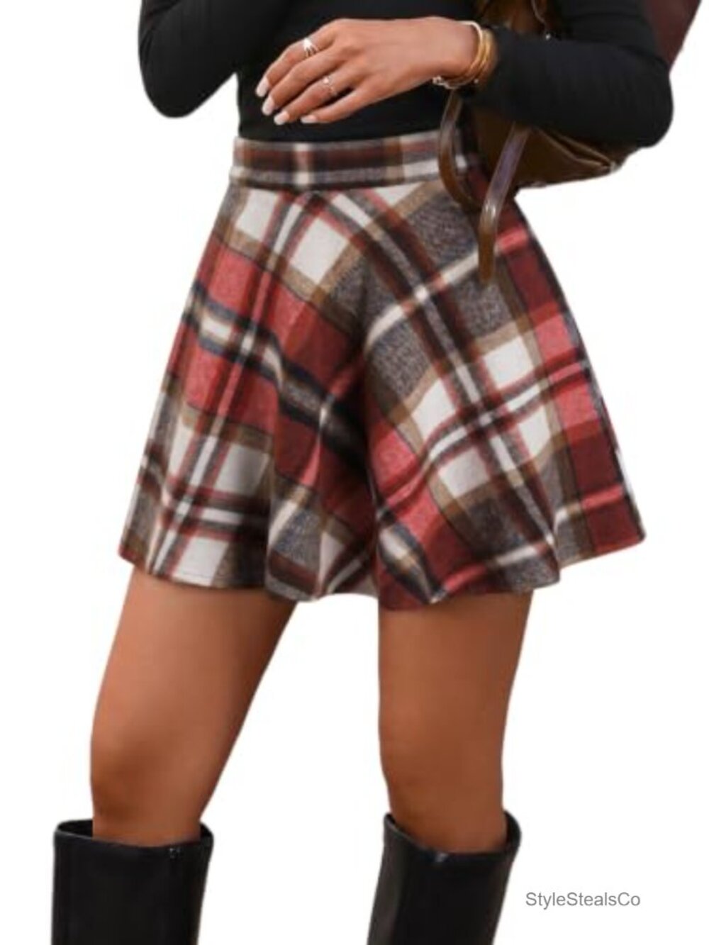 Women's Plaid Mini Skirt High Waist A-Line Flared Polyester Blend
